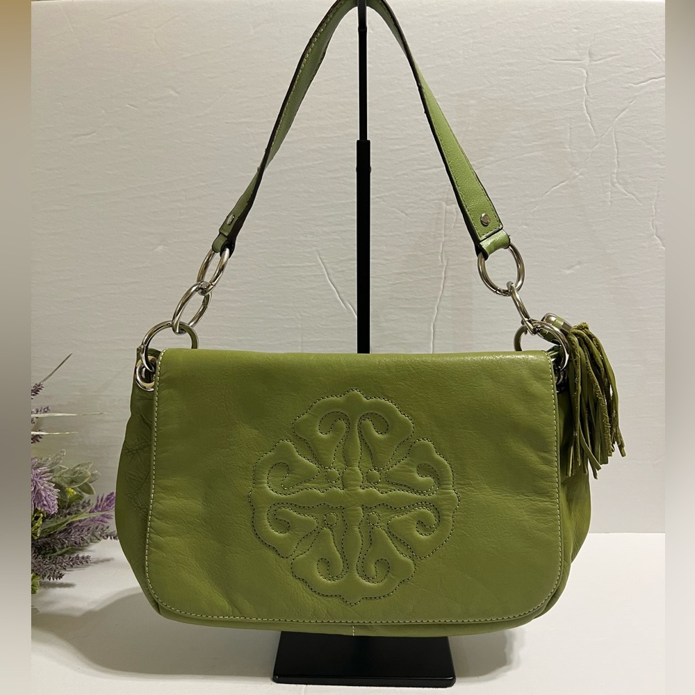 SOLINA Green Leather Purse With Tassel